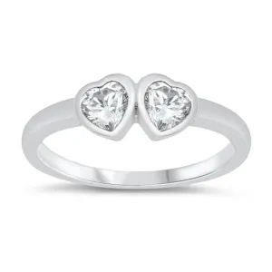 Clear CZ Love Double Heart Elegant Ring New .925 Sterling Silver Band Sizes 1-5