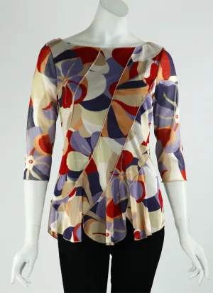 COLETTE Diagonal Panels Scalloped Hem Top
