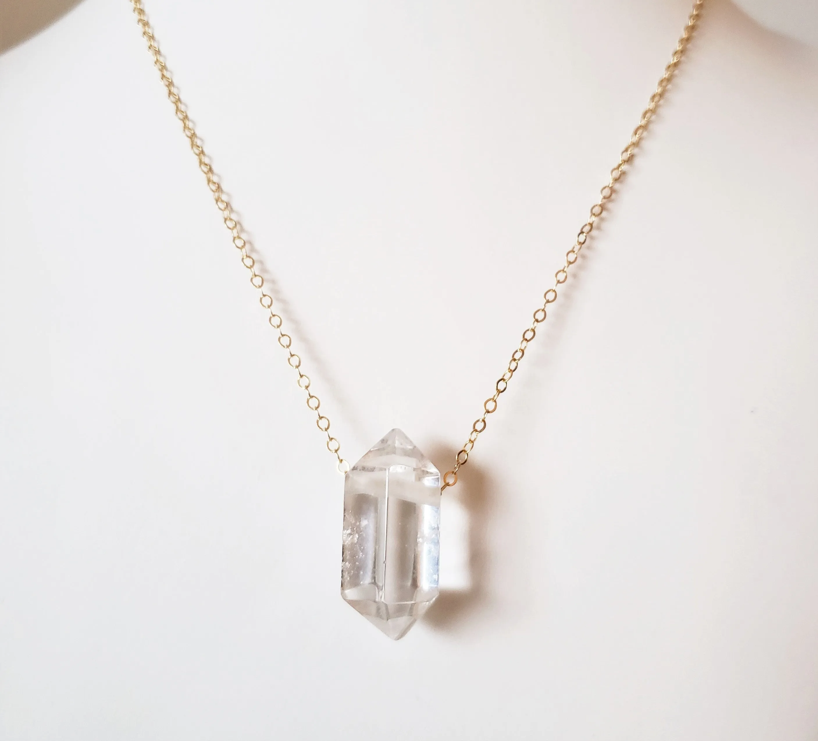Crystal Quartz Generator Point On A Delicate Gold-Filled Chain Necklace Amplifies Your Energy.