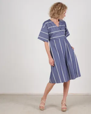 cuffed cross front dress - chambray stripe
