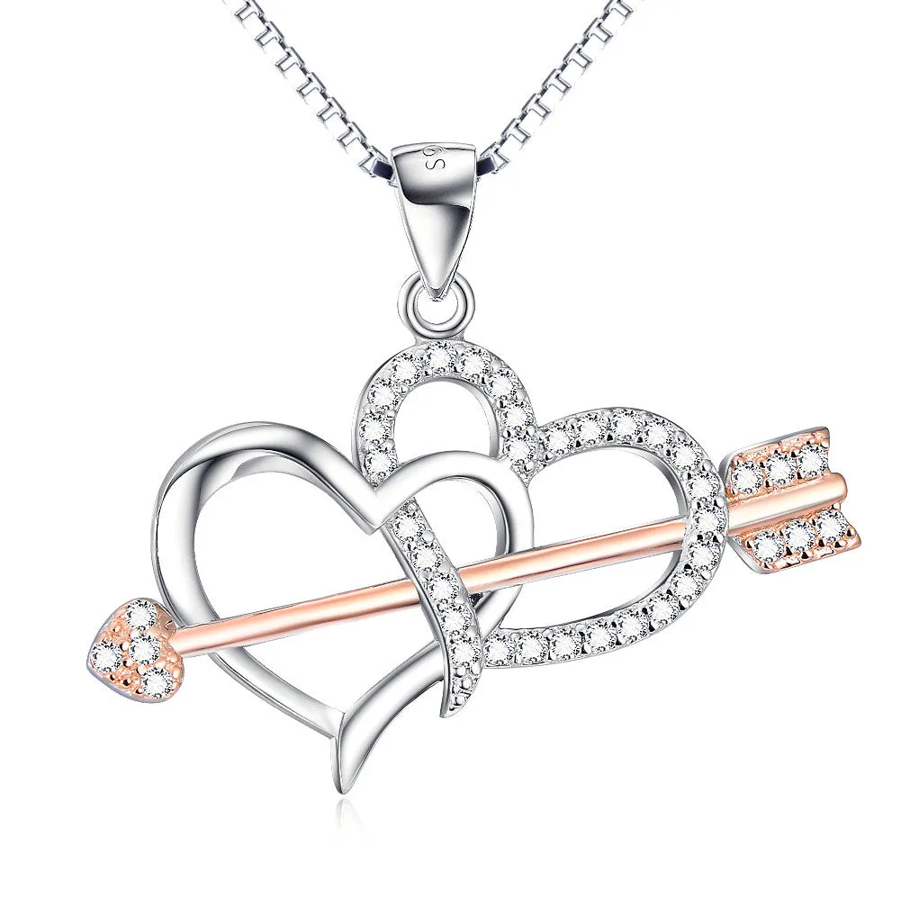 Cupid's Arrow and Heart Pendant Necklace