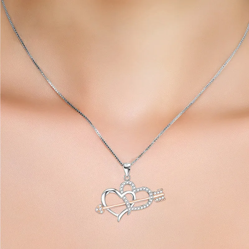 Cupid's Arrow and Heart Pendant Necklace