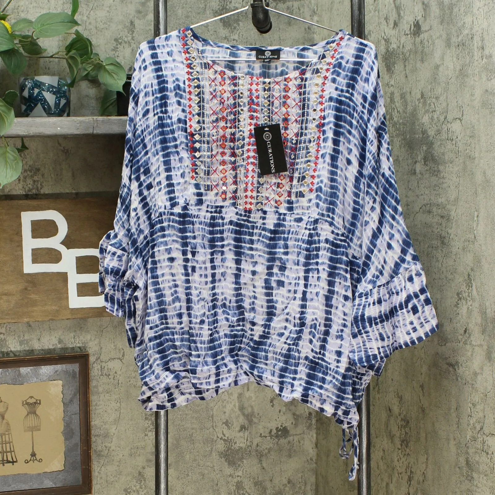 Curations Women's Plus Size Tie Dye Peasant Top