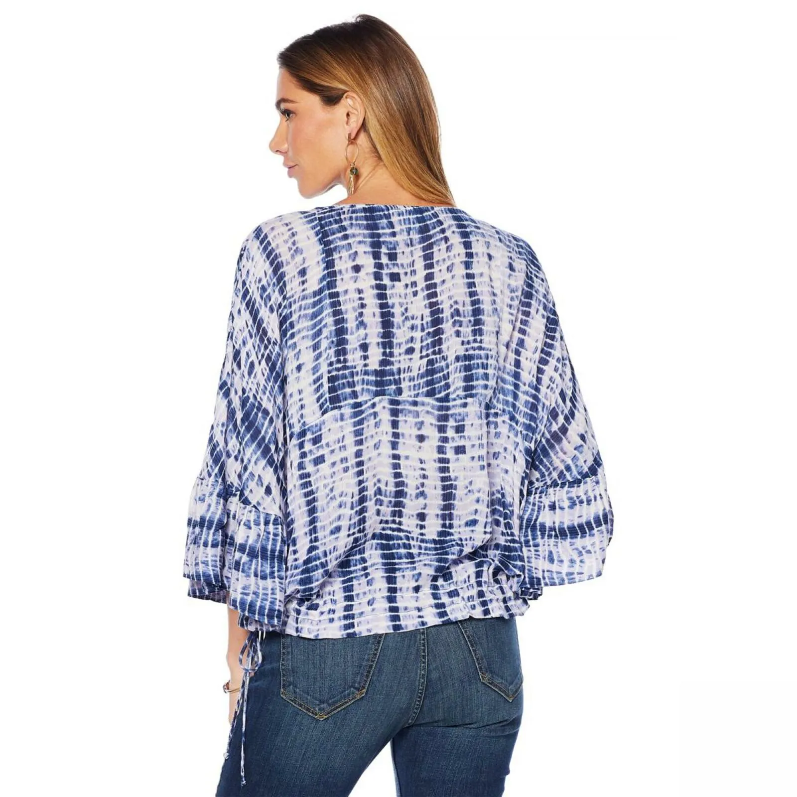 Curations Women's Plus Size Tie Dye Peasant Top