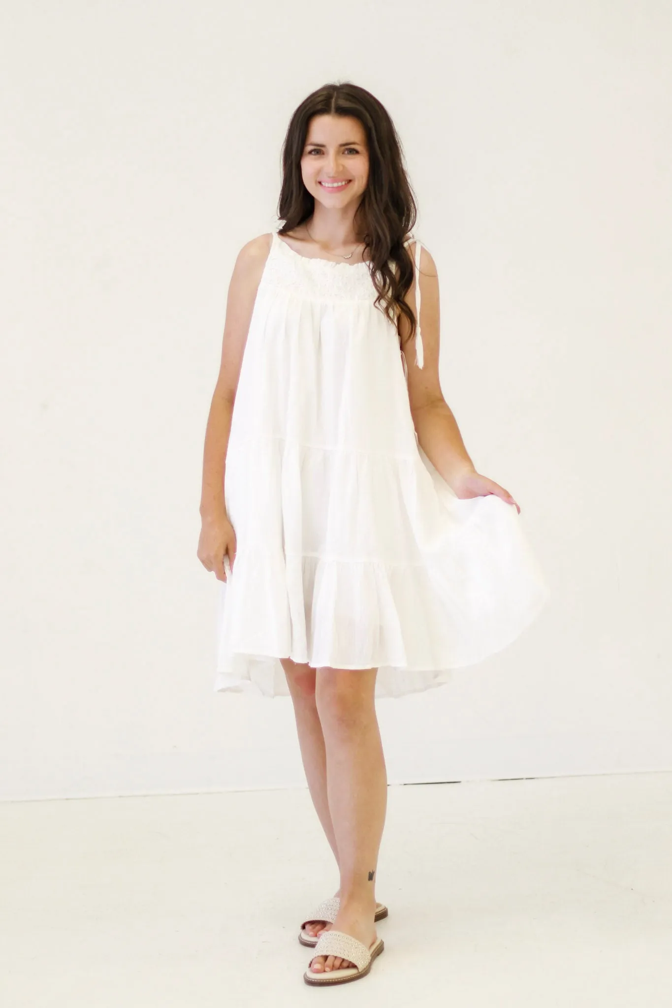 Daytime Diva Tiered Dress in White