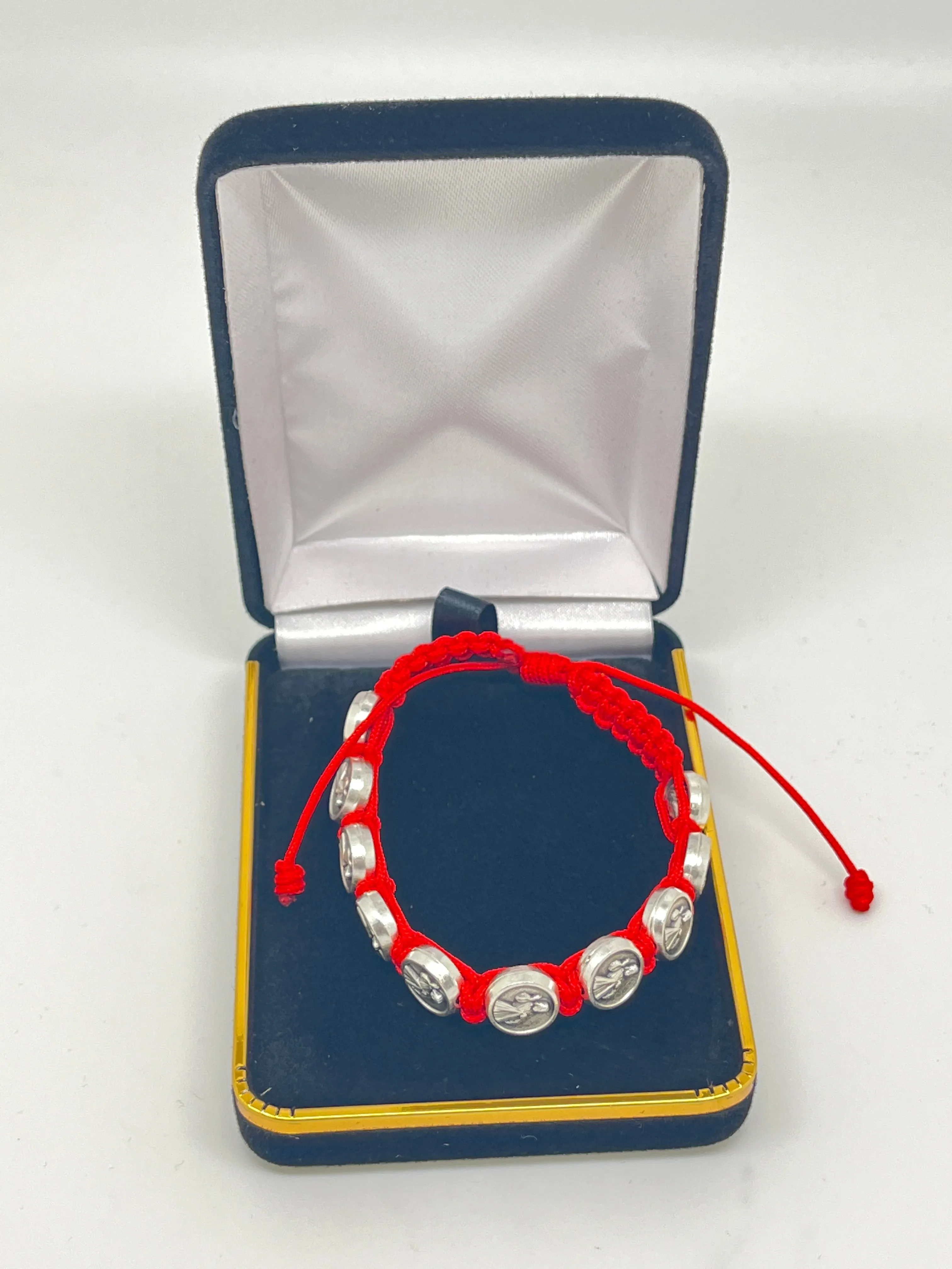 Divine Mercy Italian Medals and Slip Knot Bracelet (Red)