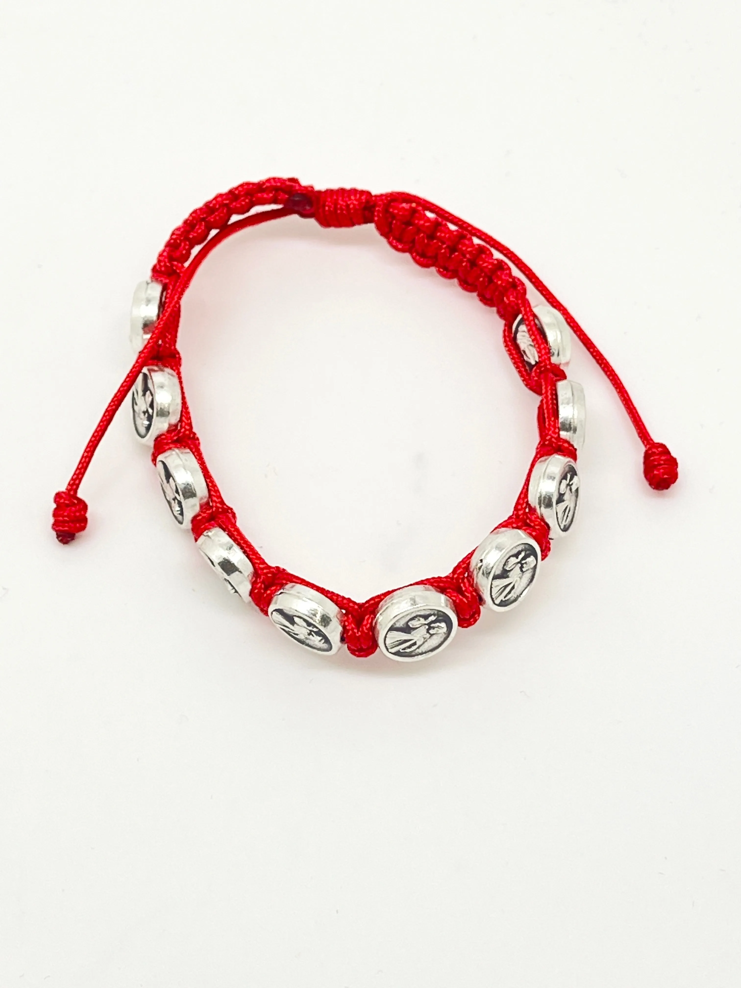 Divine Mercy Italian Medals and Slip Knot Bracelet (Red)