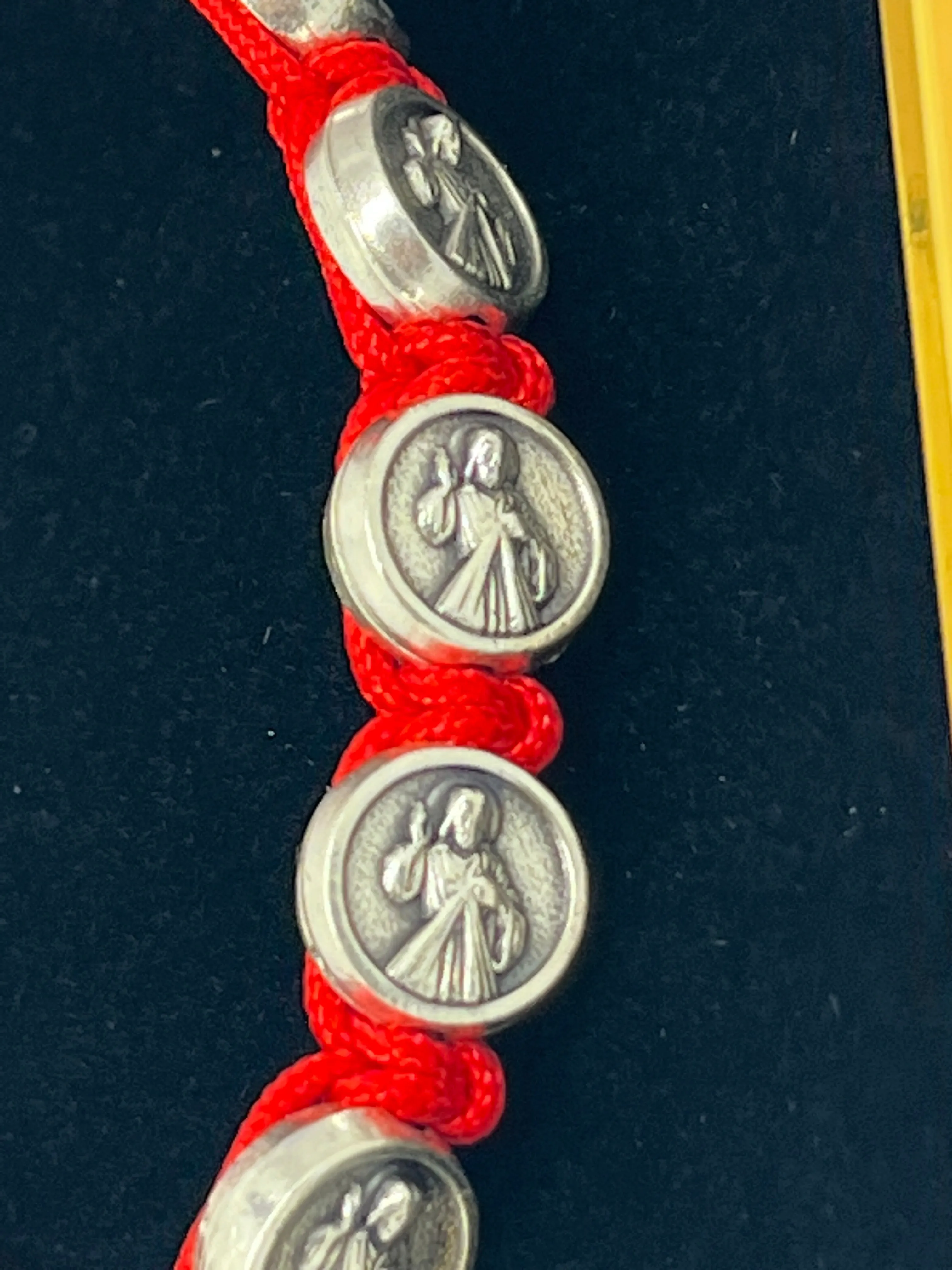 Divine Mercy Italian Medals and Slip Knot Bracelet (Red)