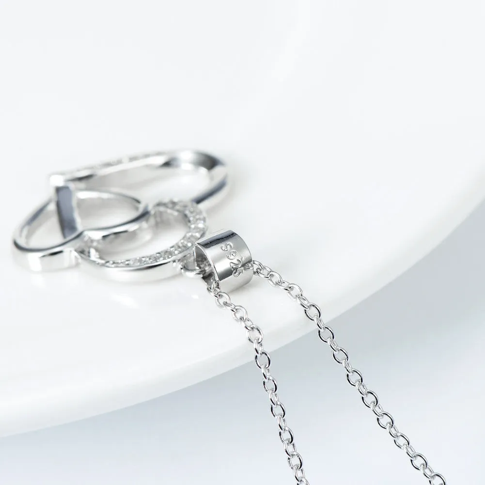 Duo Hearts with Pave Cubic Zircon Pendant Necklace