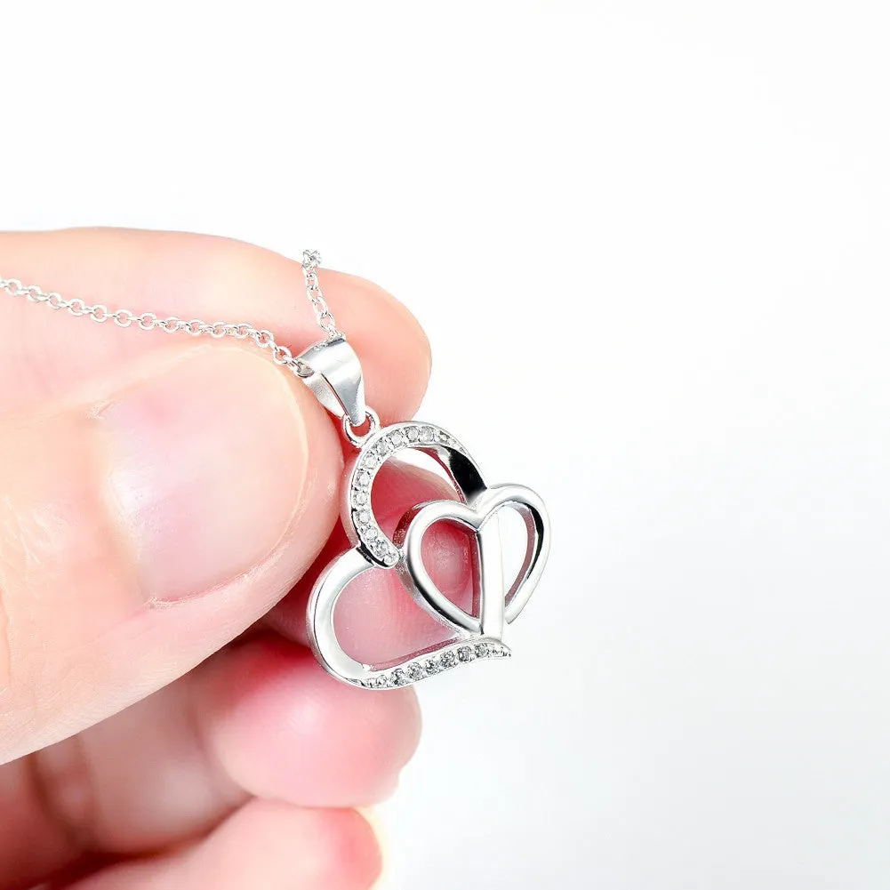 Duo Hearts with Pave Cubic Zircon Pendant Necklace