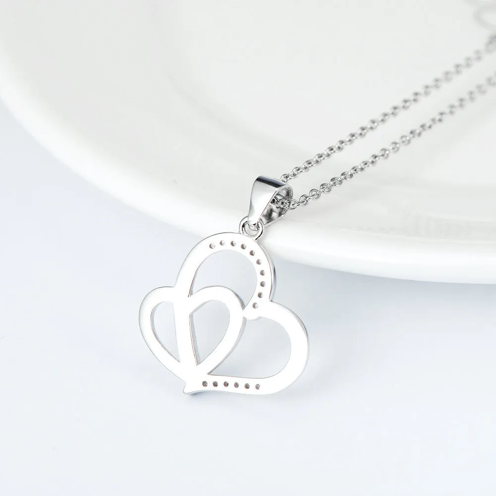 Duo Hearts with Pave Cubic Zircon Pendant Necklace