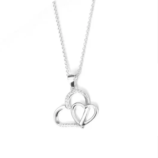 Duo Hearts with Pave Cubic Zircon Pendant Necklace