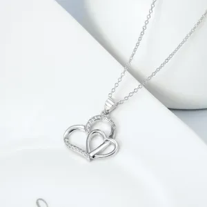Duo Hearts with Pave Cubic Zircon Pendant Necklace