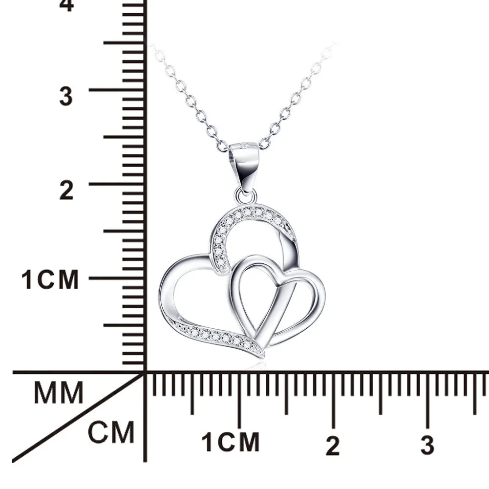 Duo Hearts with Pave Cubic Zircon Pendant Necklace