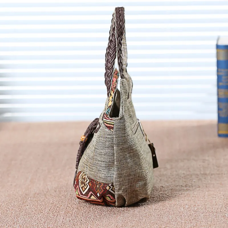 Ethnic Style Woven Canvas Handbag