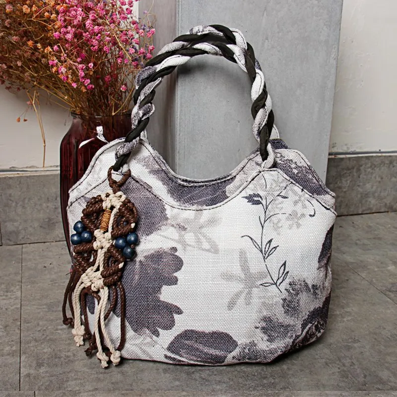 Ethnic Style Woven Canvas Handbag