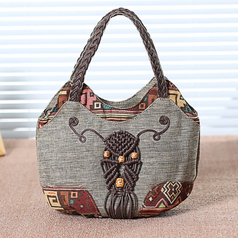 Ethnic Style Woven Canvas Handbag