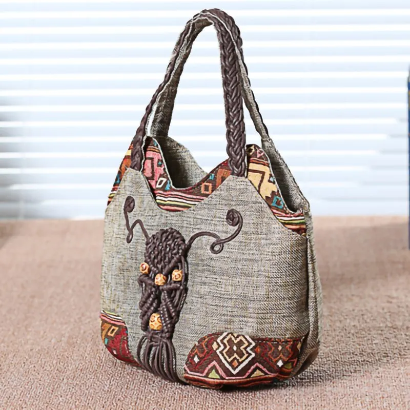 Ethnic Style Woven Canvas Handbag