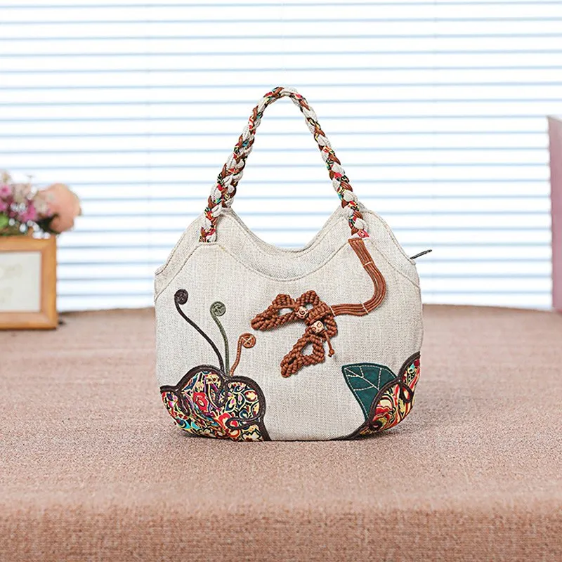 Ethnic Style Woven Canvas Handbag