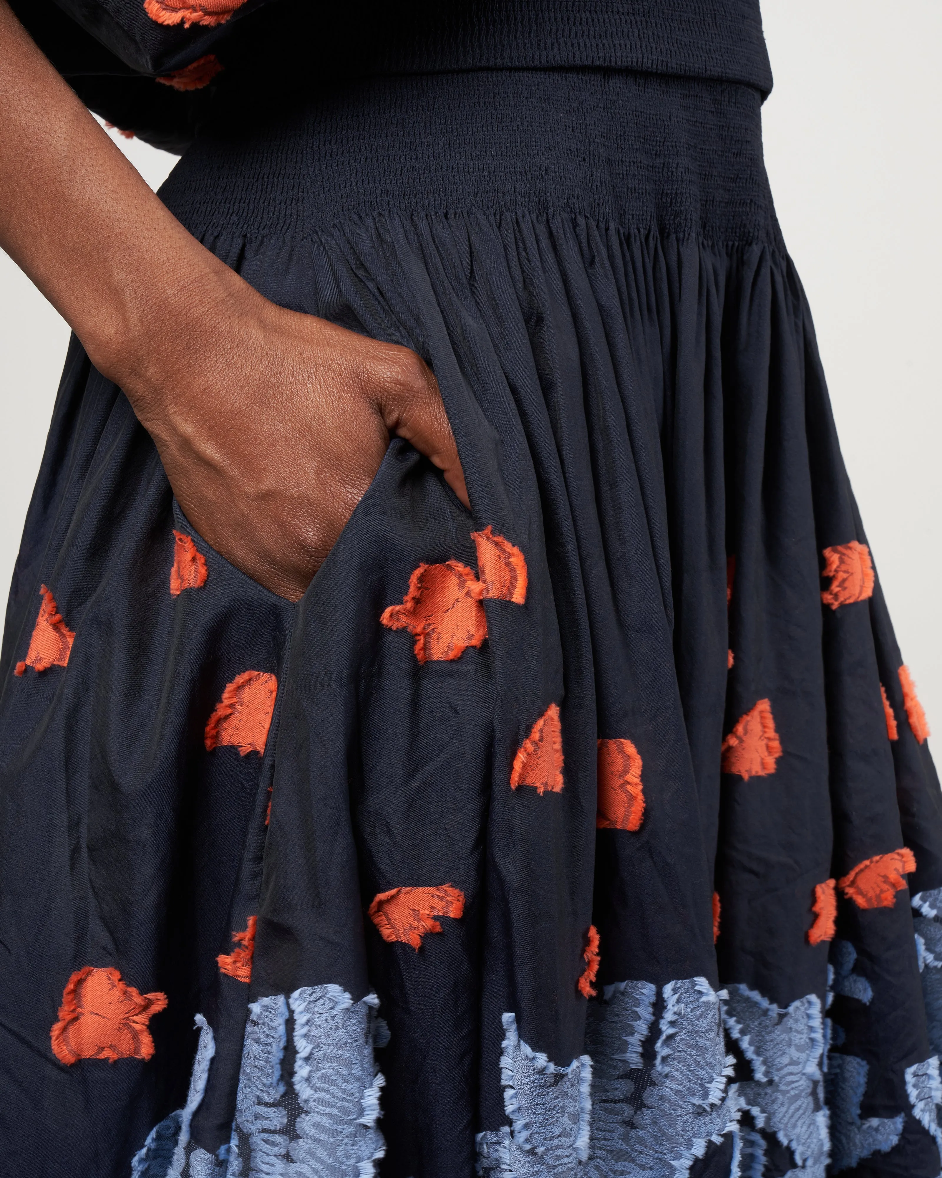 eva skirt - butterfly smocked voile ink jet multi
