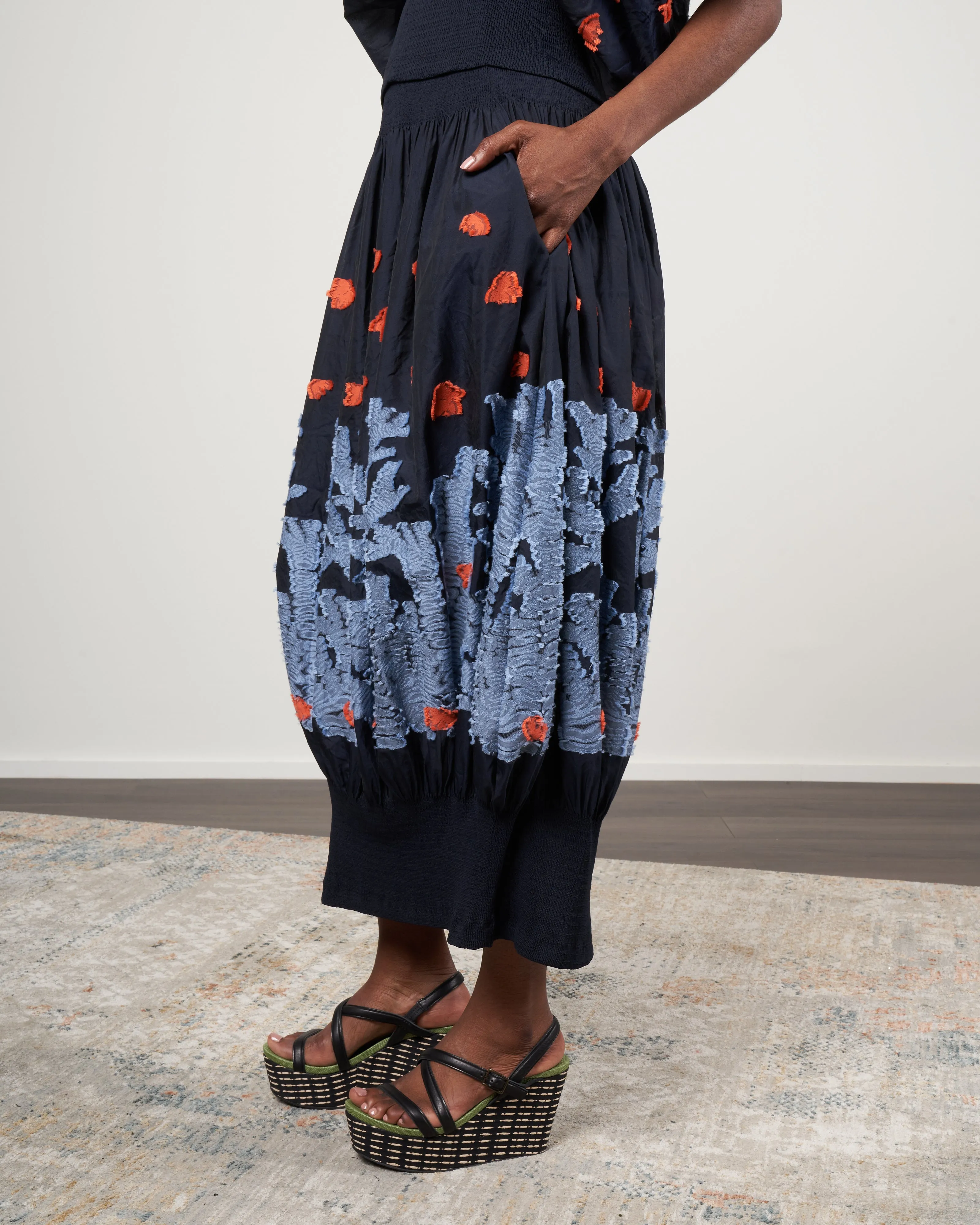 eva skirt - butterfly smocked voile ink jet multi