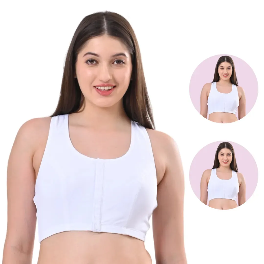 Front Open Bra | Non Padded | Non Wired | Full Coverage | Racerback | Pack Of 2