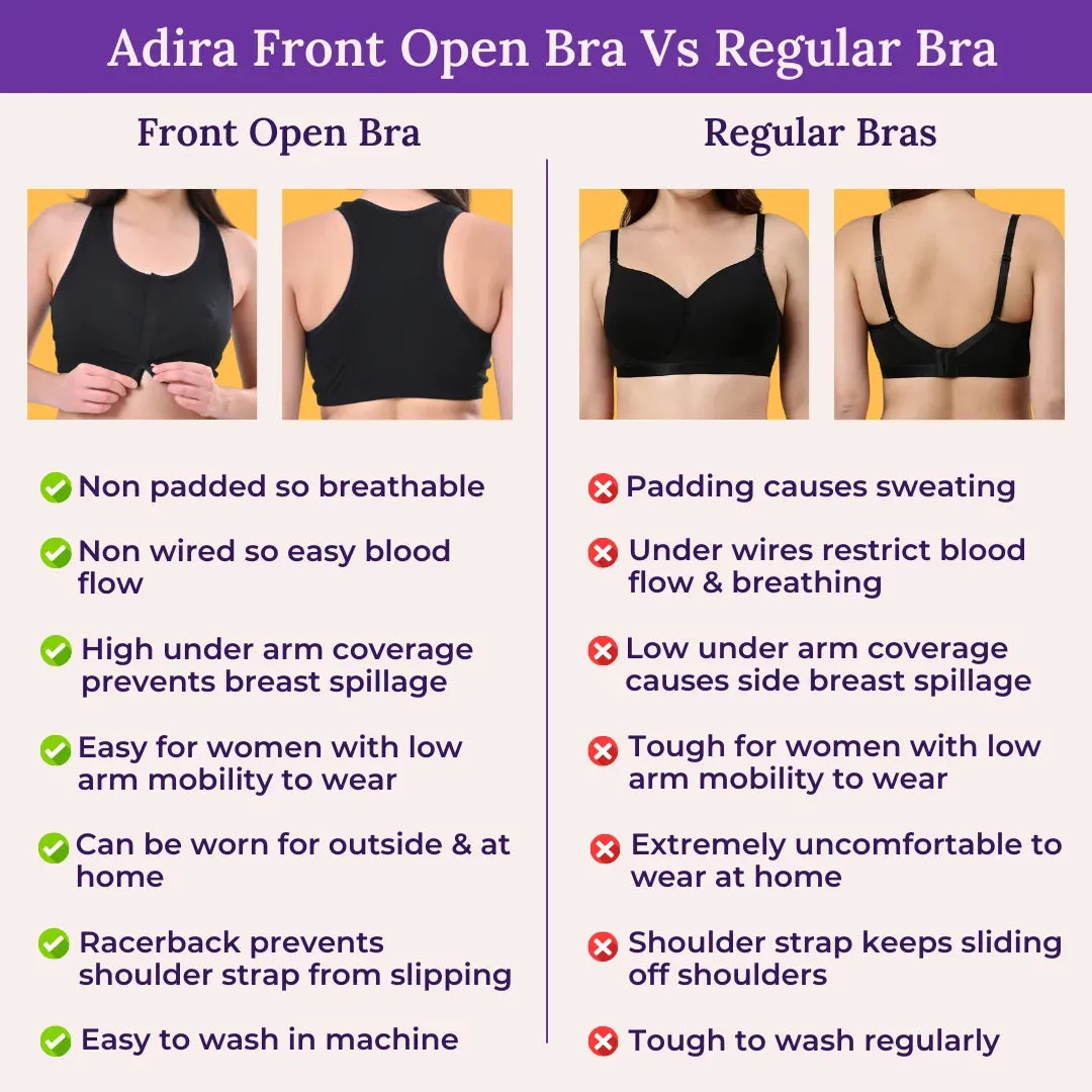 Front Open Bra | Non Padded | Non Wired | Full Coverage | Racerback | Pack Of 2