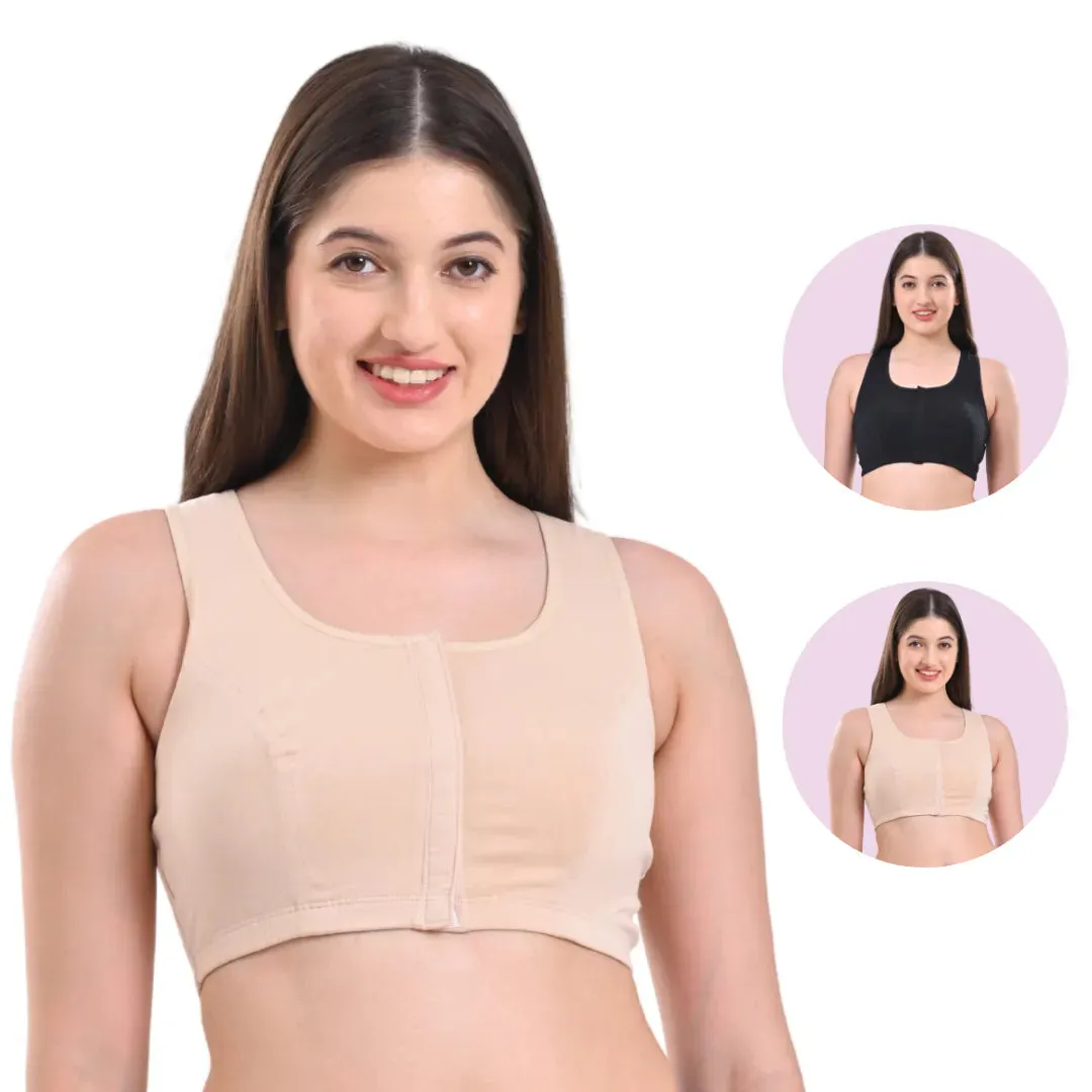 Front Open Bra | Non Padded | Non Wired | Full Coverage | Racerback | Pack Of 2