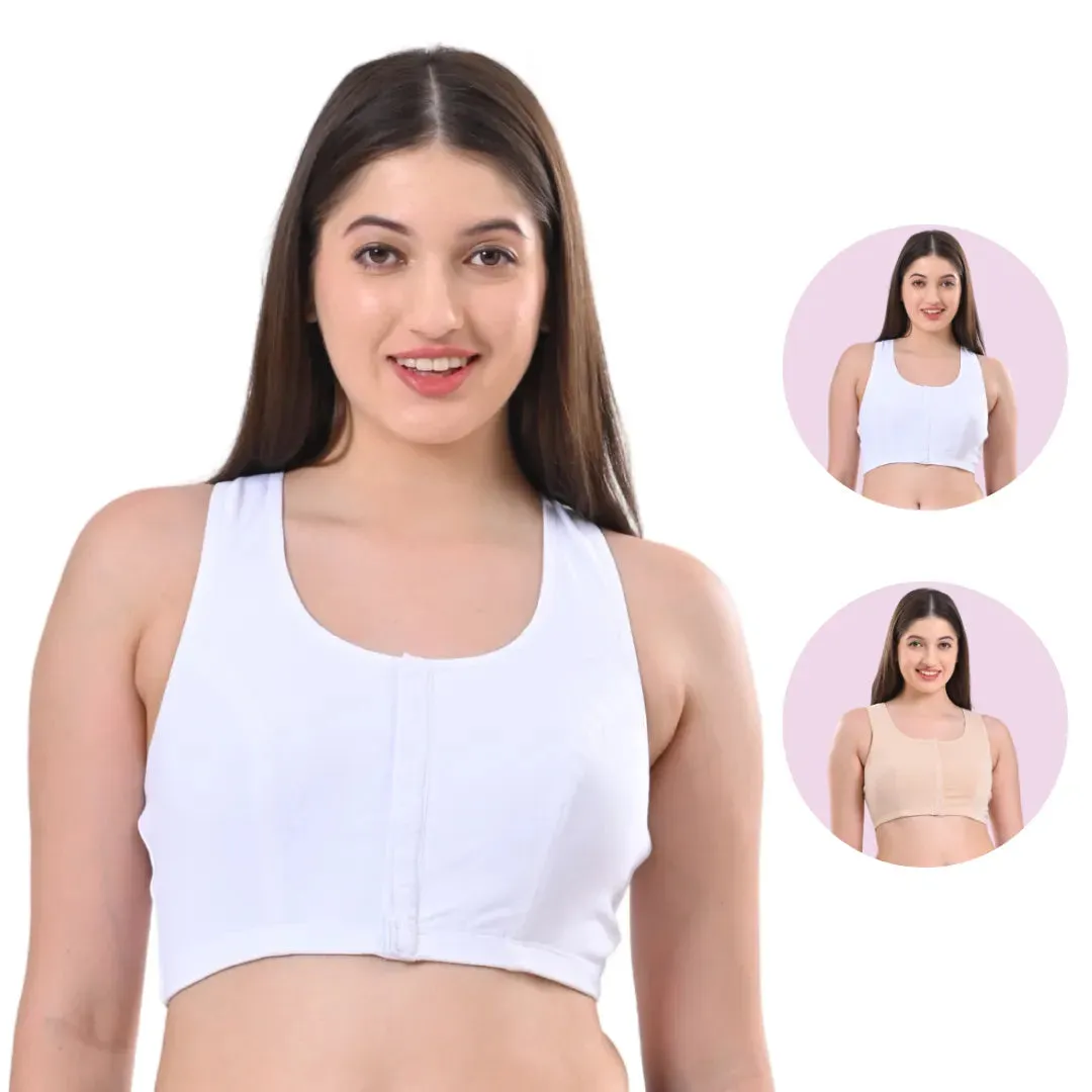 Front Open Bra | Non Padded | Non Wired | Full Coverage | Racerback | Pack Of 2