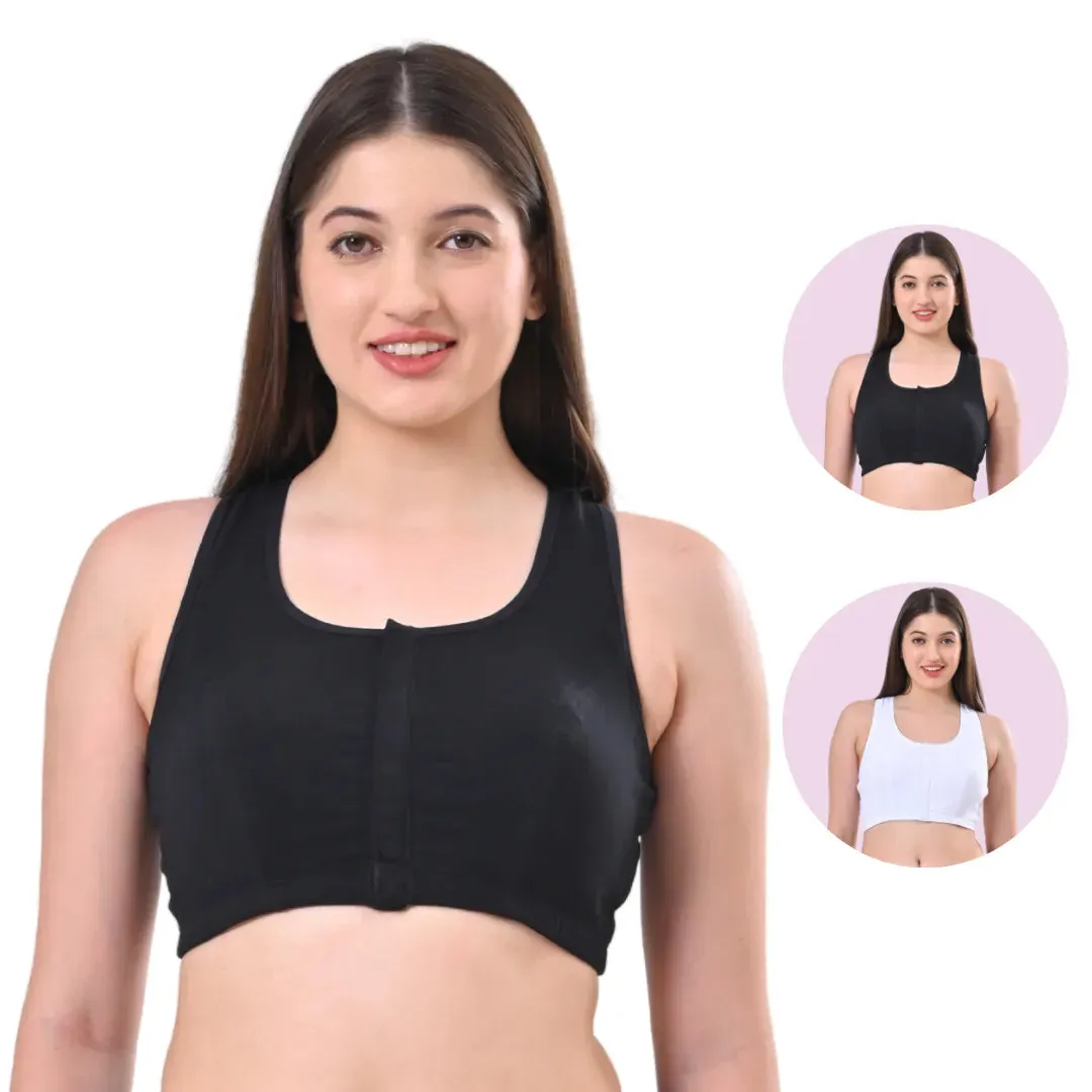 Front Open Bra | Non Padded | Non Wired | Full Coverage | Racerback | Pack Of 2