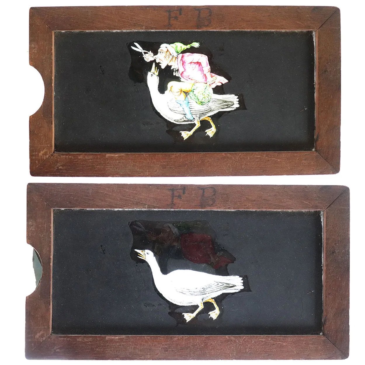 German and English Tin Kerosene Magic Lantern Projector Case and (10) Slides