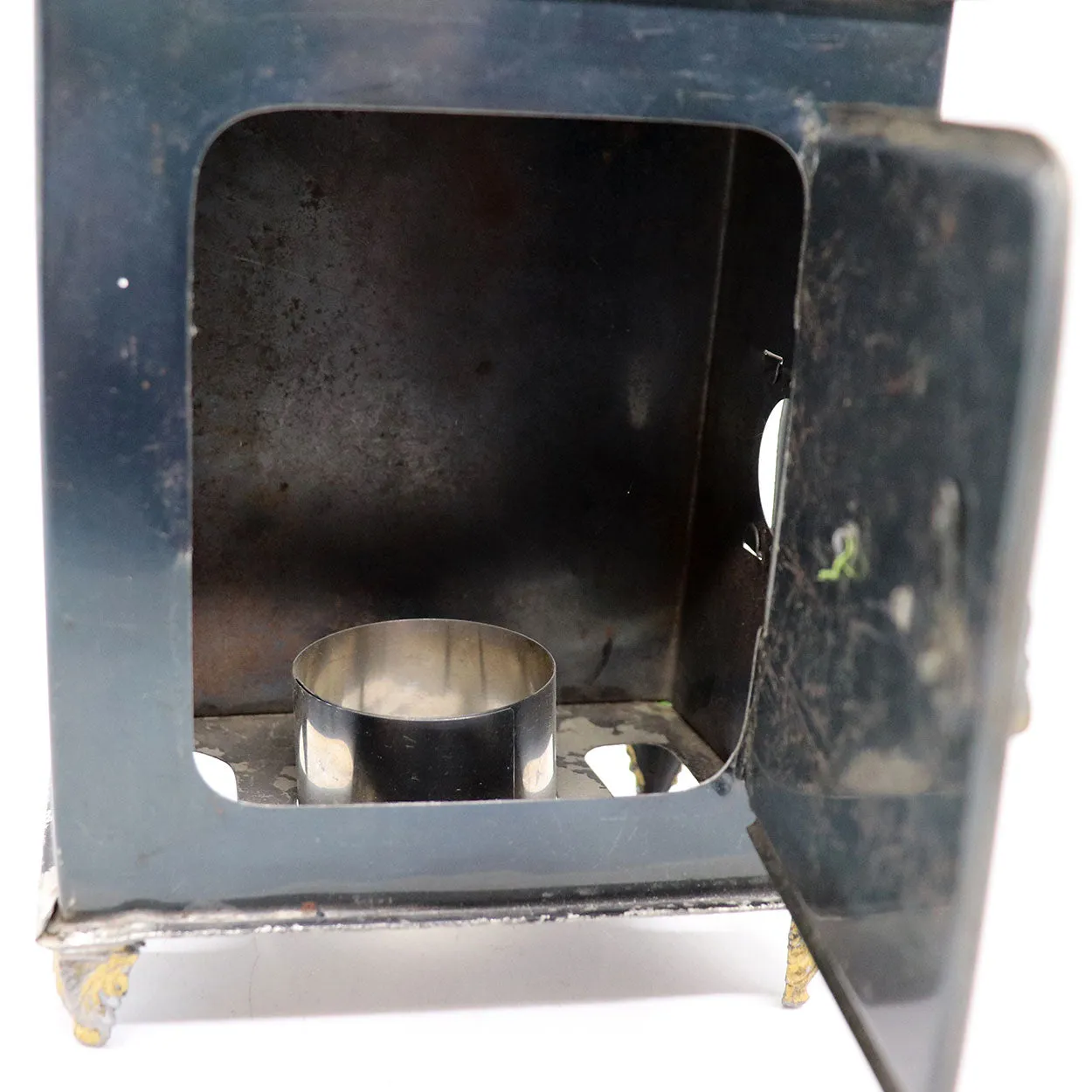 German and English Tin Kerosene Magic Lantern Projector Case and (10) Slides