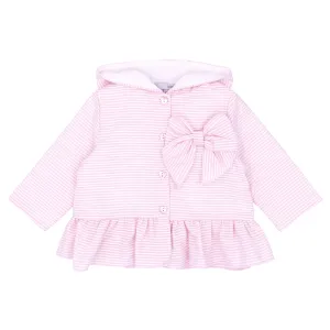Girls hooded jacket with woven stripe bow