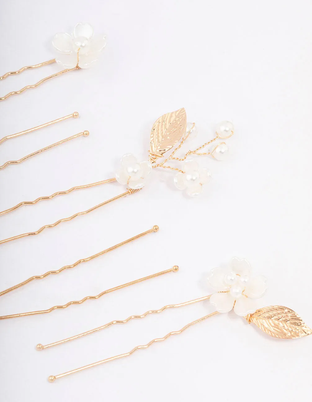 Gold Wire Flower Pearl Hair Pins