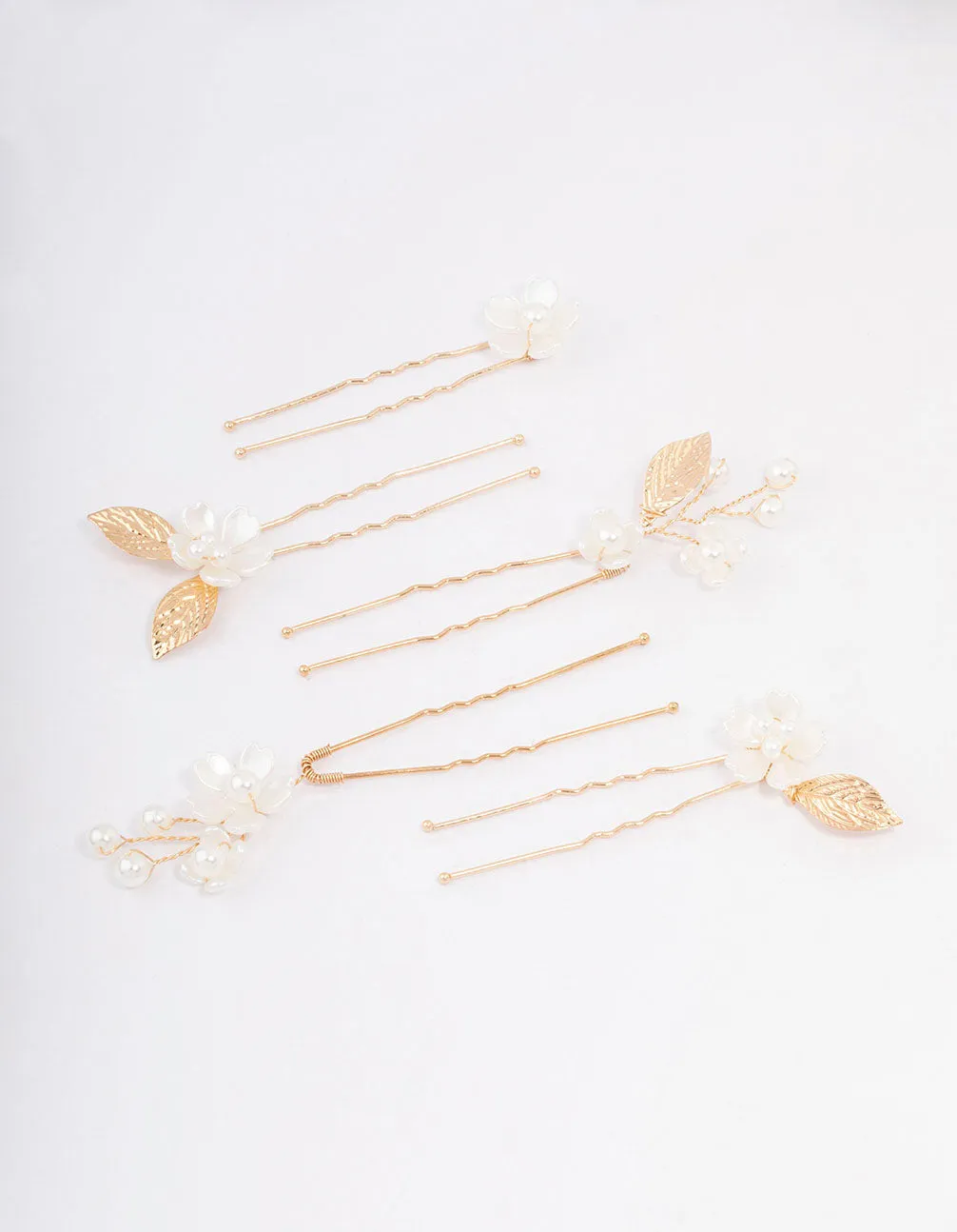 Gold Wire Flower Pearl Hair Pins