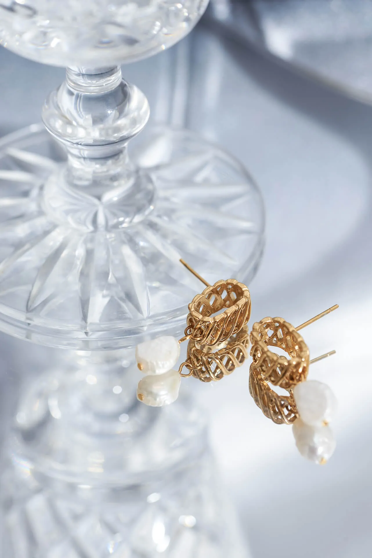 Gold Woven Drop Pearl Earrings