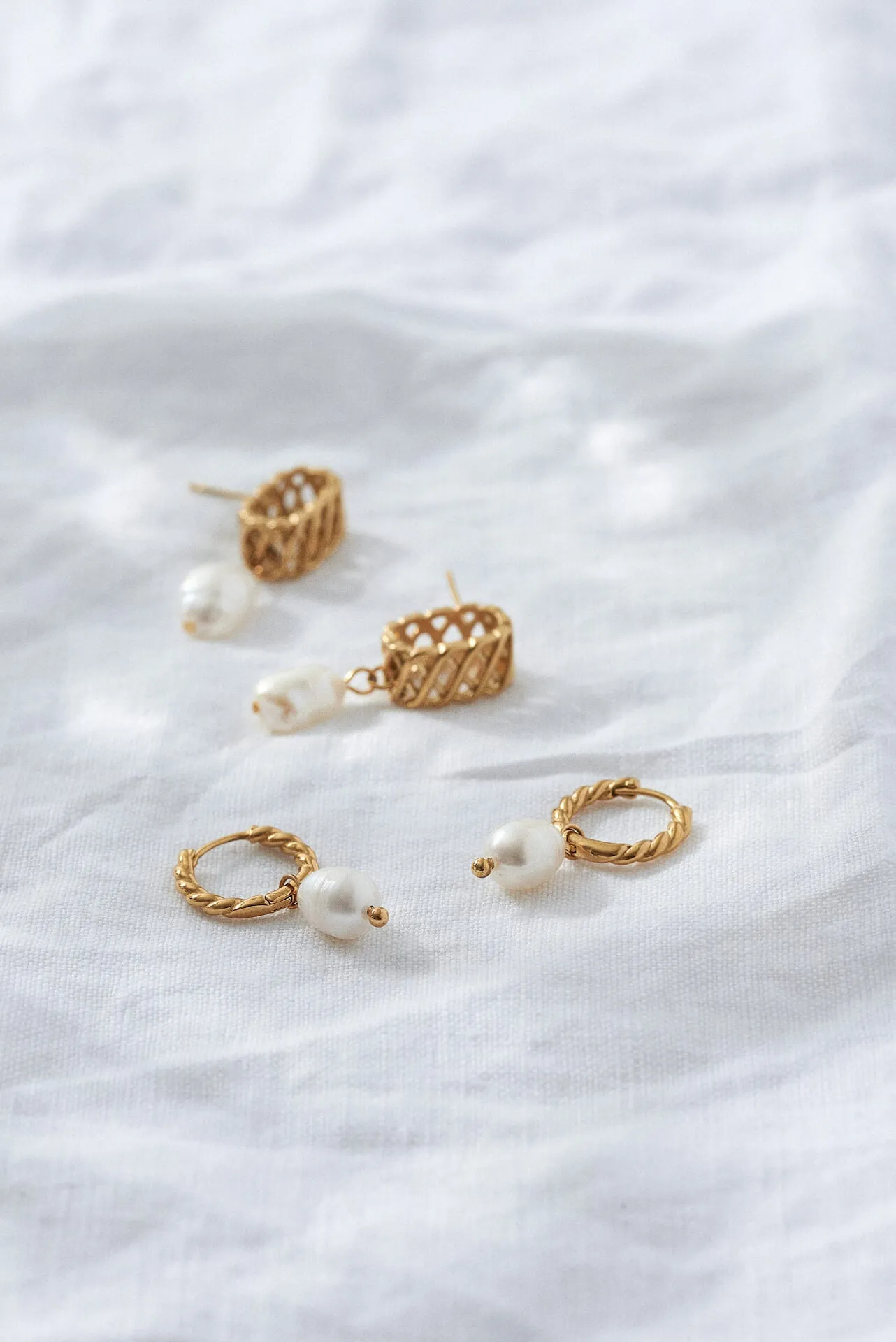 Gold Woven Drop Pearl Earrings