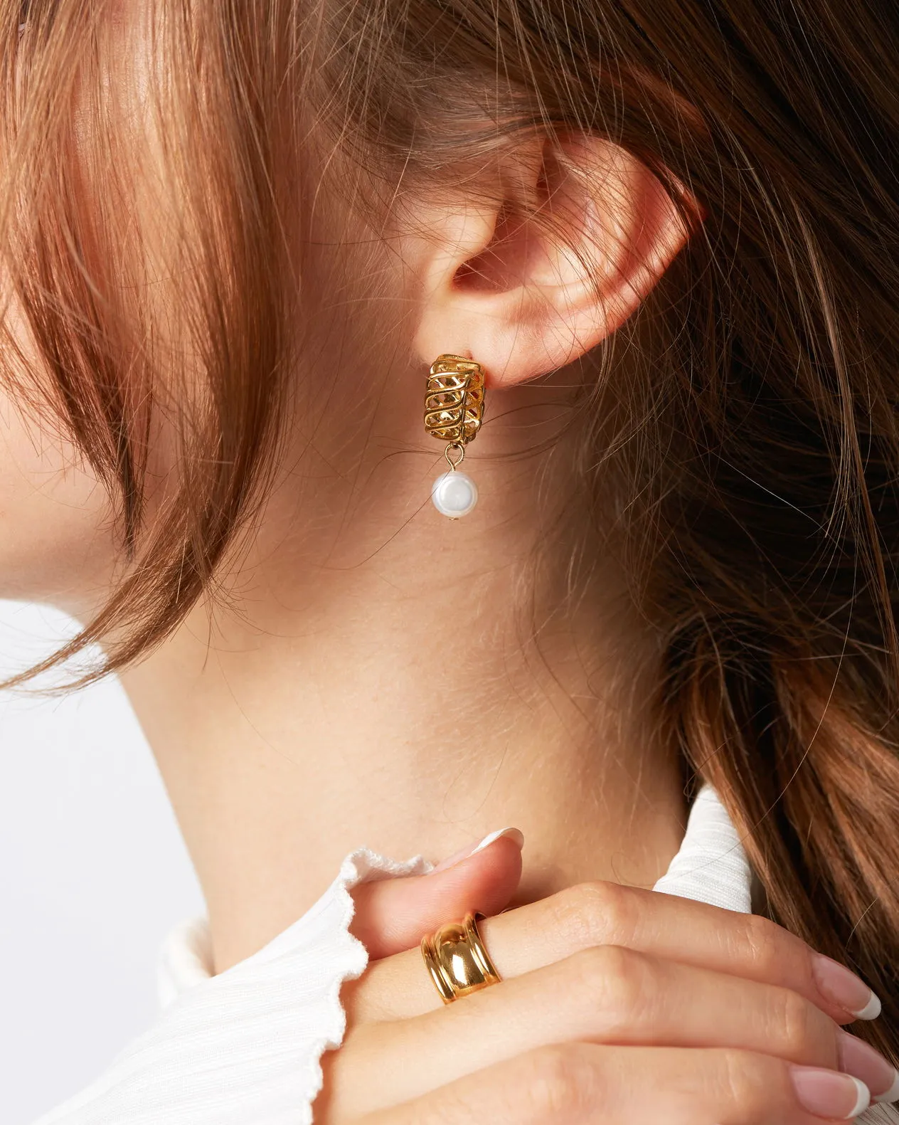 Gold Woven Drop Pearl Earrings