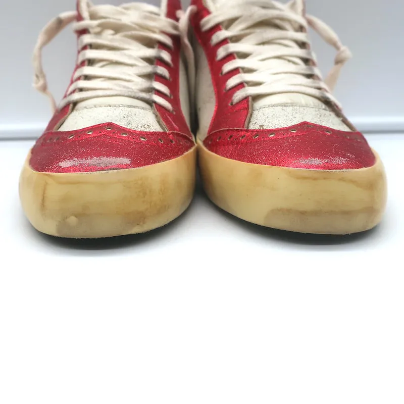 Golden Goose Mid Star Sneakers Red Metallic & White Leather Size 38 NEW