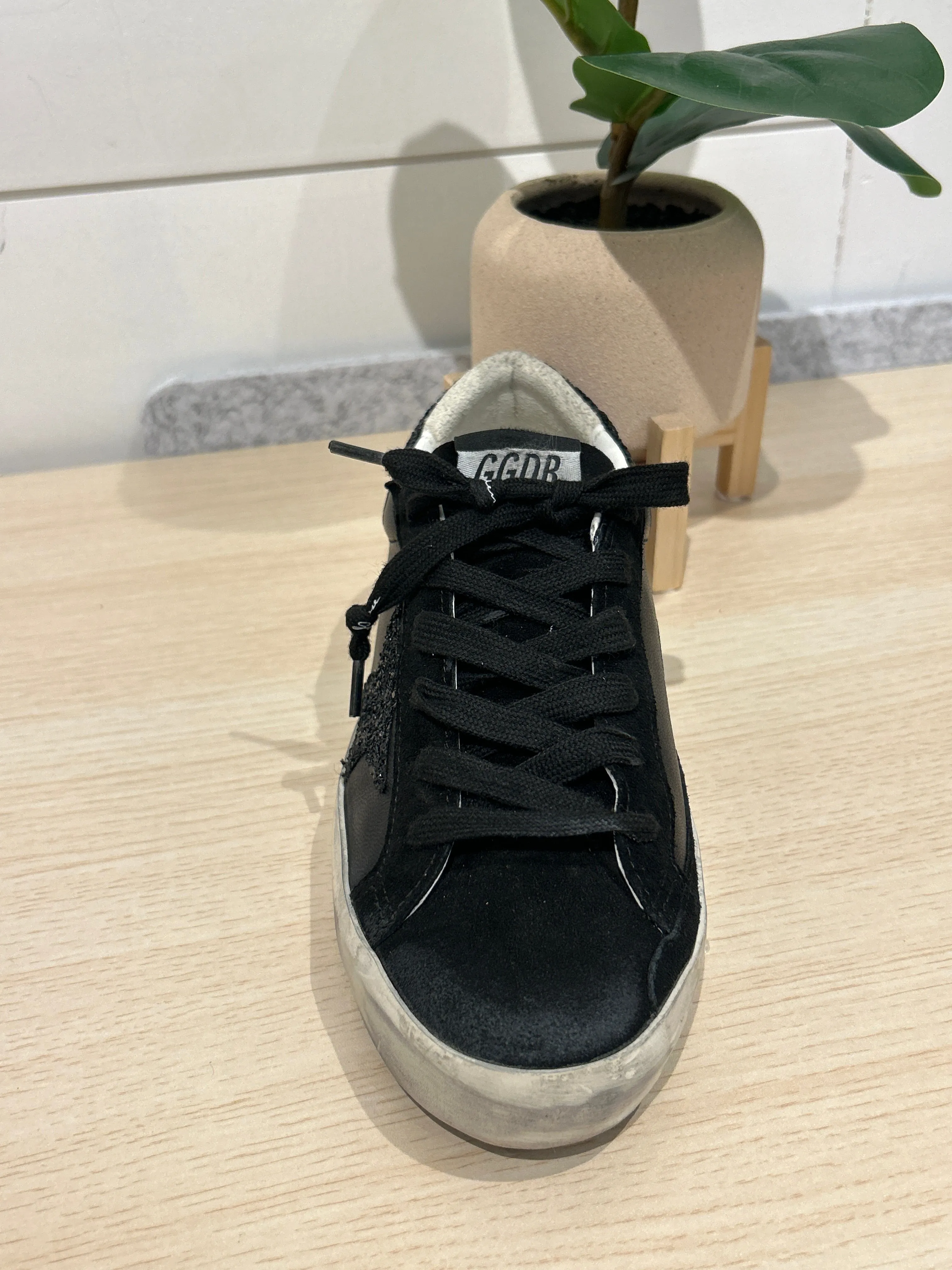 Golden Goose Shoes, Black Super Star Glitter Leather Sneakers (size 37)