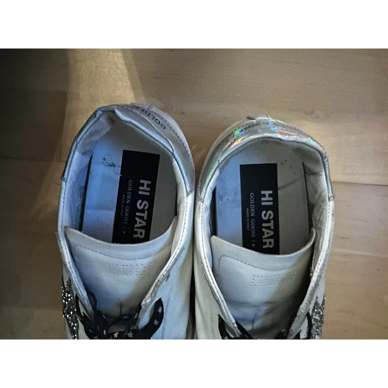 Golden Goose Women's Hi Star Chunky Sneakers – White with Sparkle Star Logo, Size 36