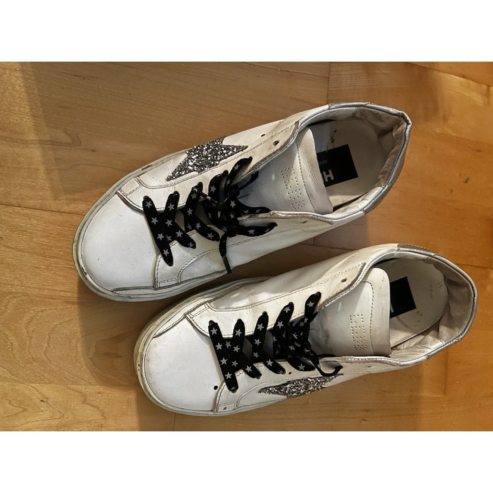 Golden Goose Women's Hi Star Chunky Sneakers – White with Sparkle Star Logo, Size 36