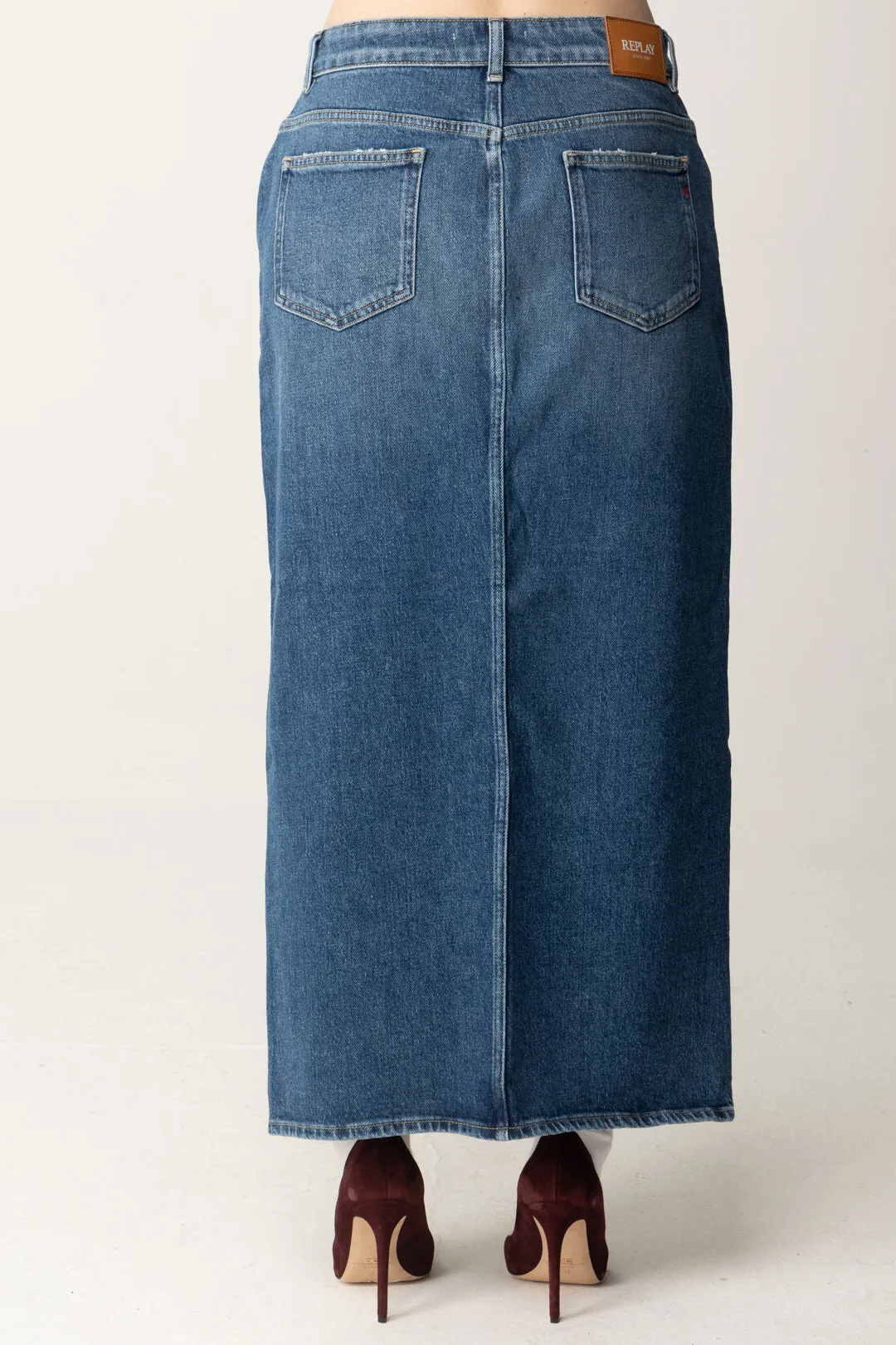 Gonna Midi In Jeans con Spacco Frontale