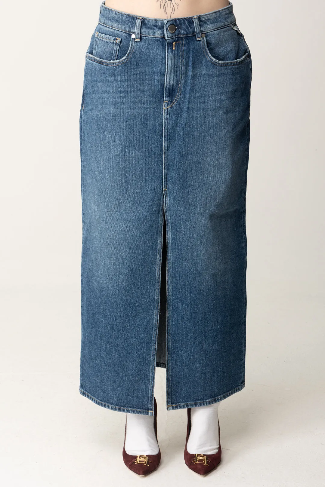 Gonna Midi In Jeans con Spacco Frontale