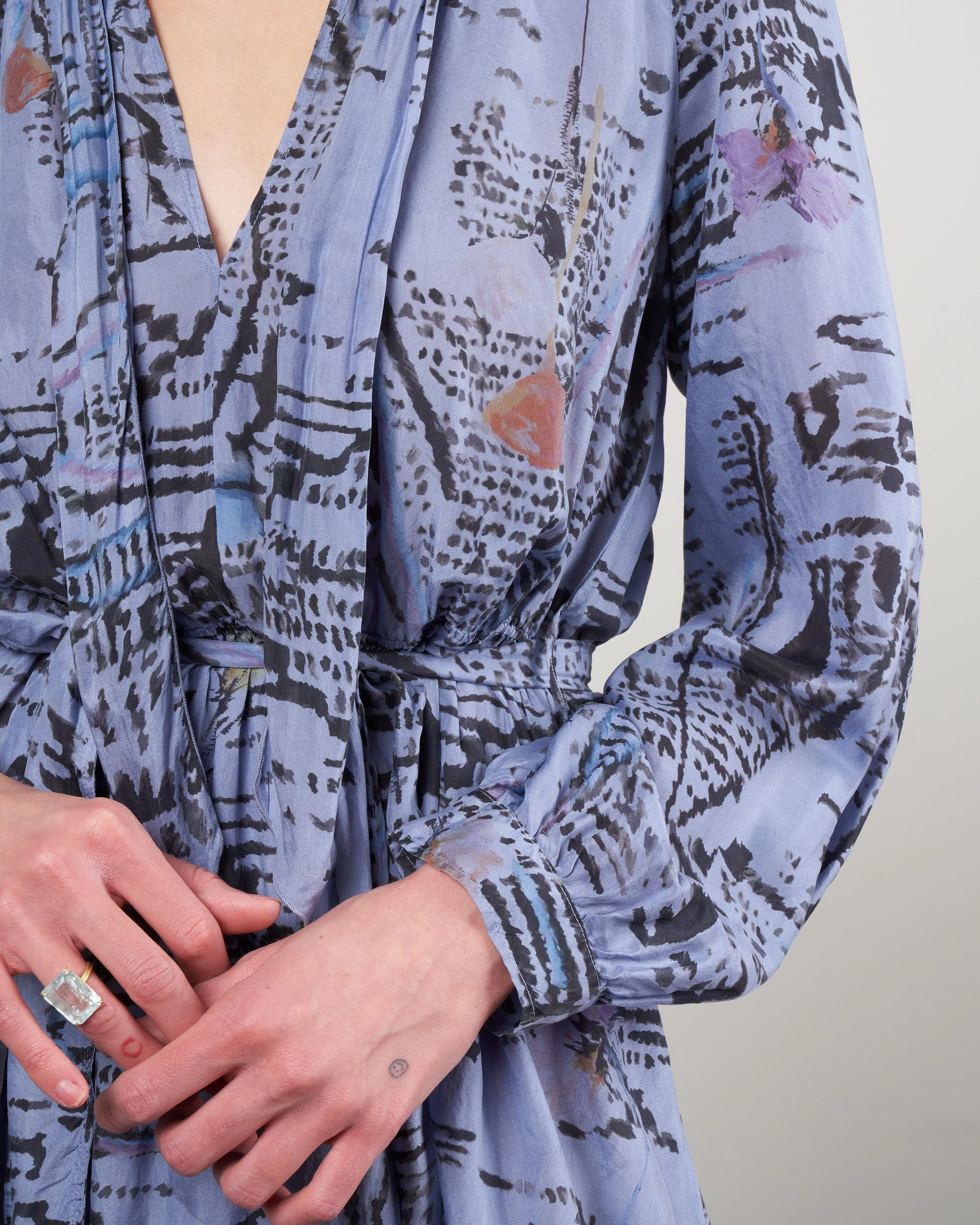 habotai "good vibes" dress - sky