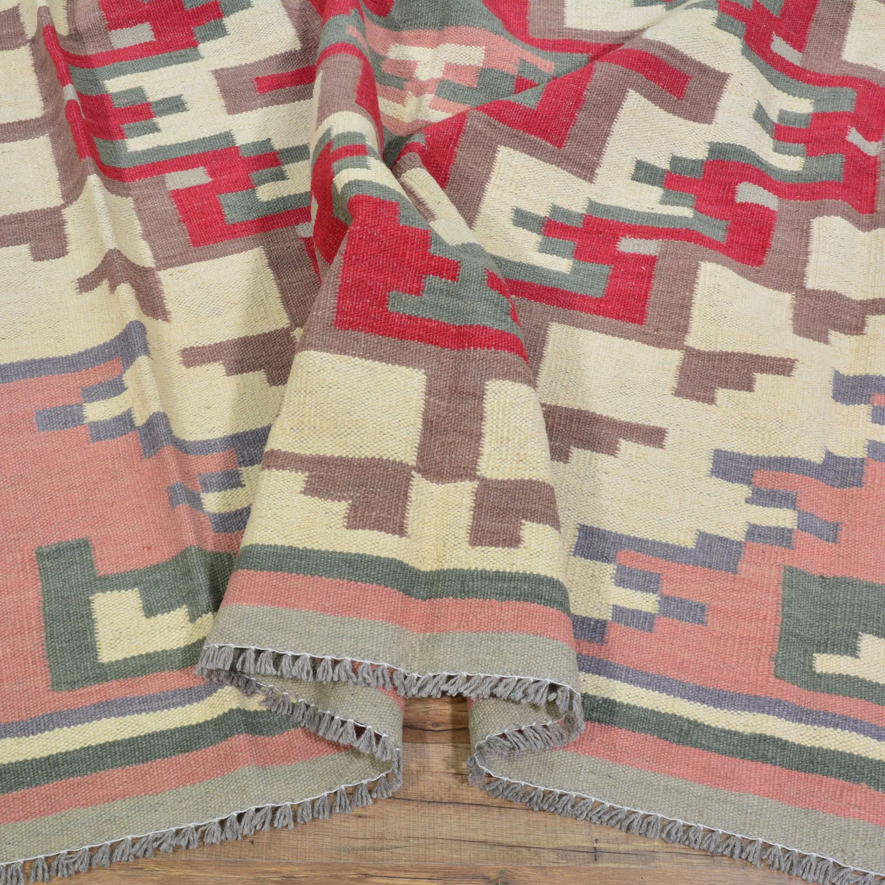 Hand-Woven Afghan Momana Reversible Kilim Wool Oriental Rug (Size 6.4 X 10.1) Cwral-10158