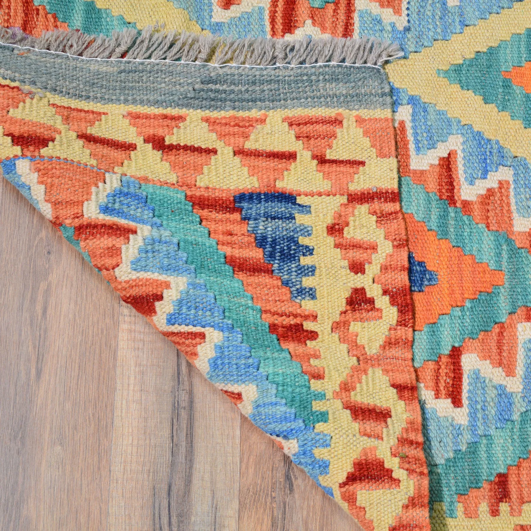 Hand-Woven Flatweave Geometric Design Kilim Handmade Wool (Size 2.10 X 15.10) Cwral-9558