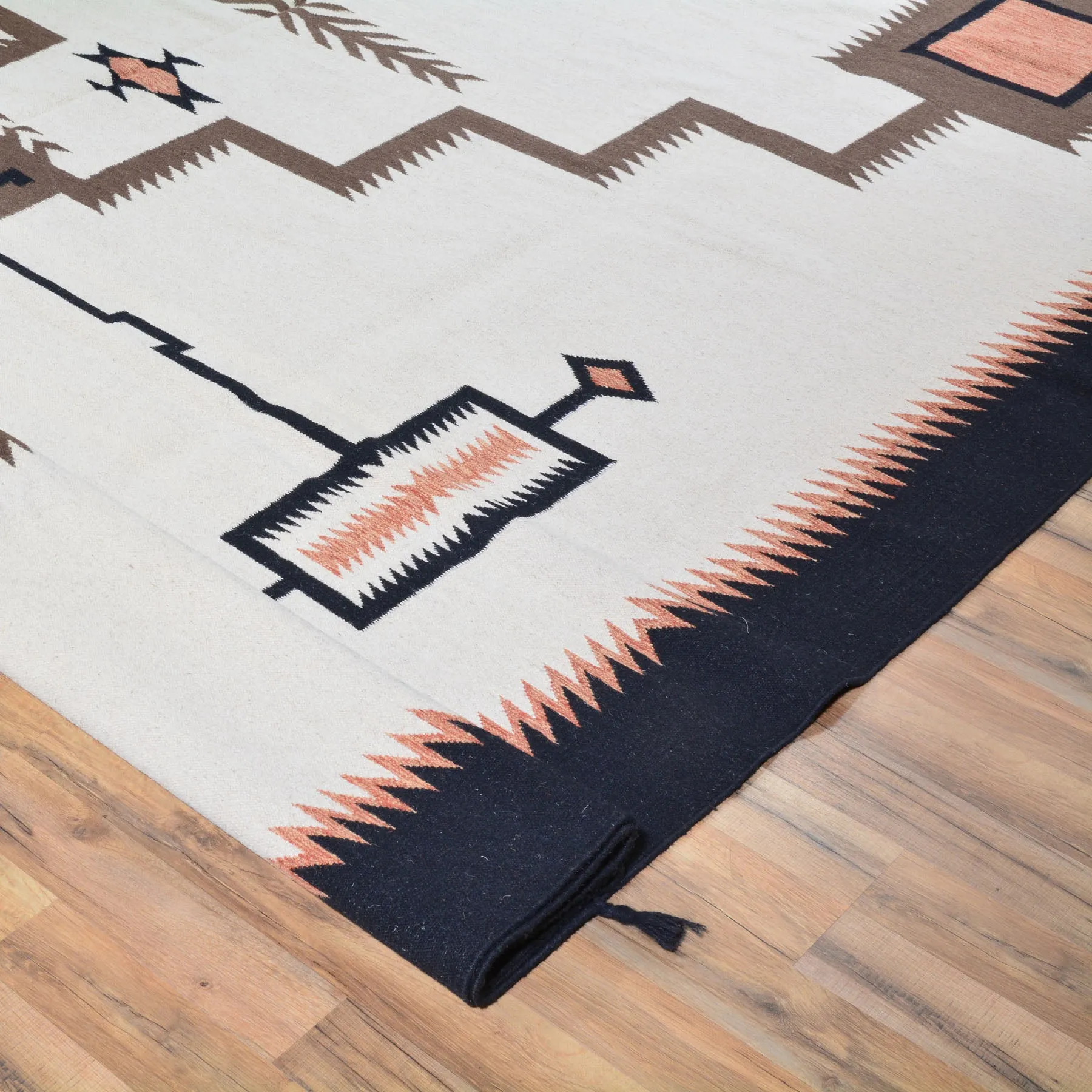 Hand-Woven Four Corner Storm Southwestern Navajo Design Rug (Size 10.2 X 14.0) Cwral-3480