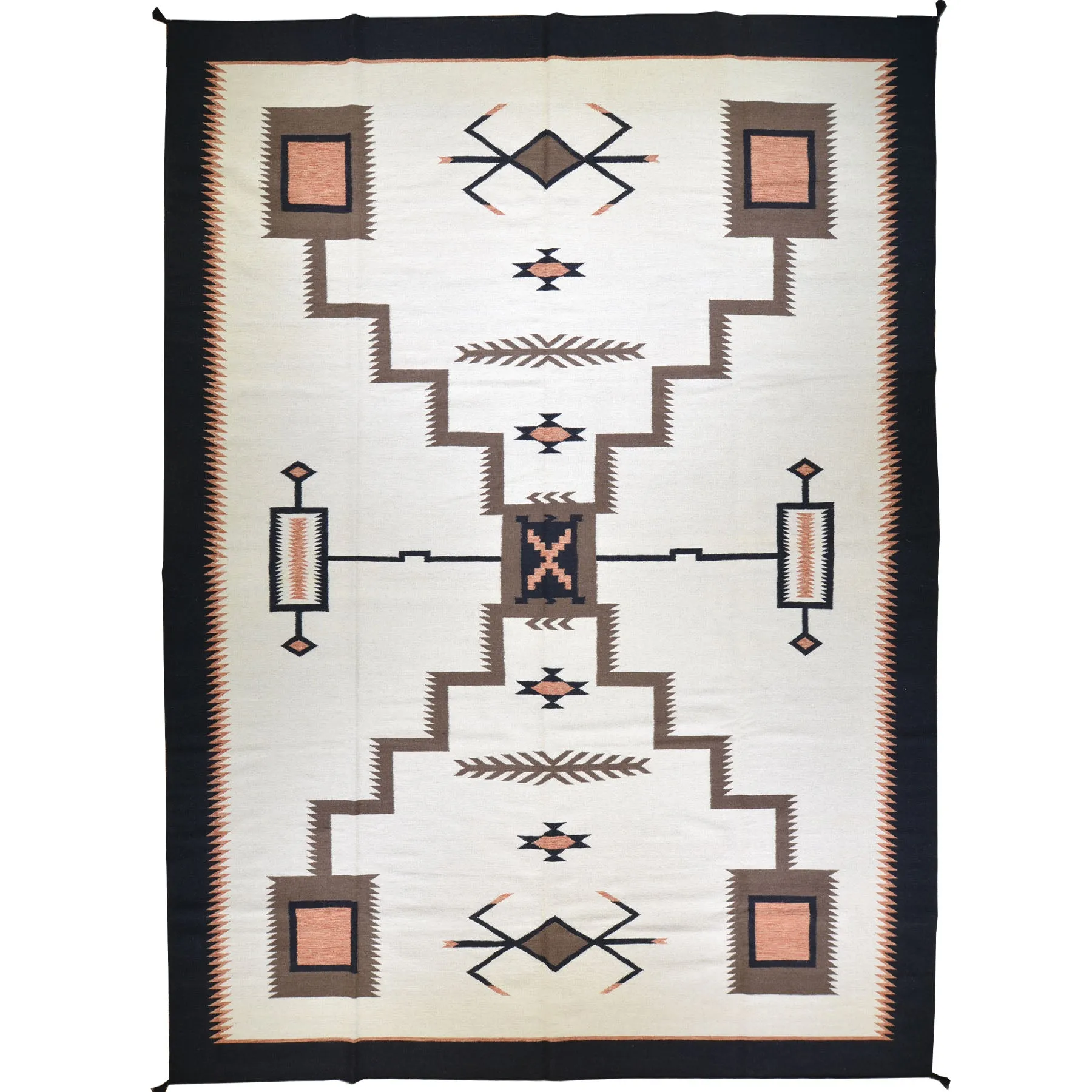 Hand-Woven Four Corner Storm Southwestern Navajo Design Rug (Size 10.2 X 14.0) Cwral-3480