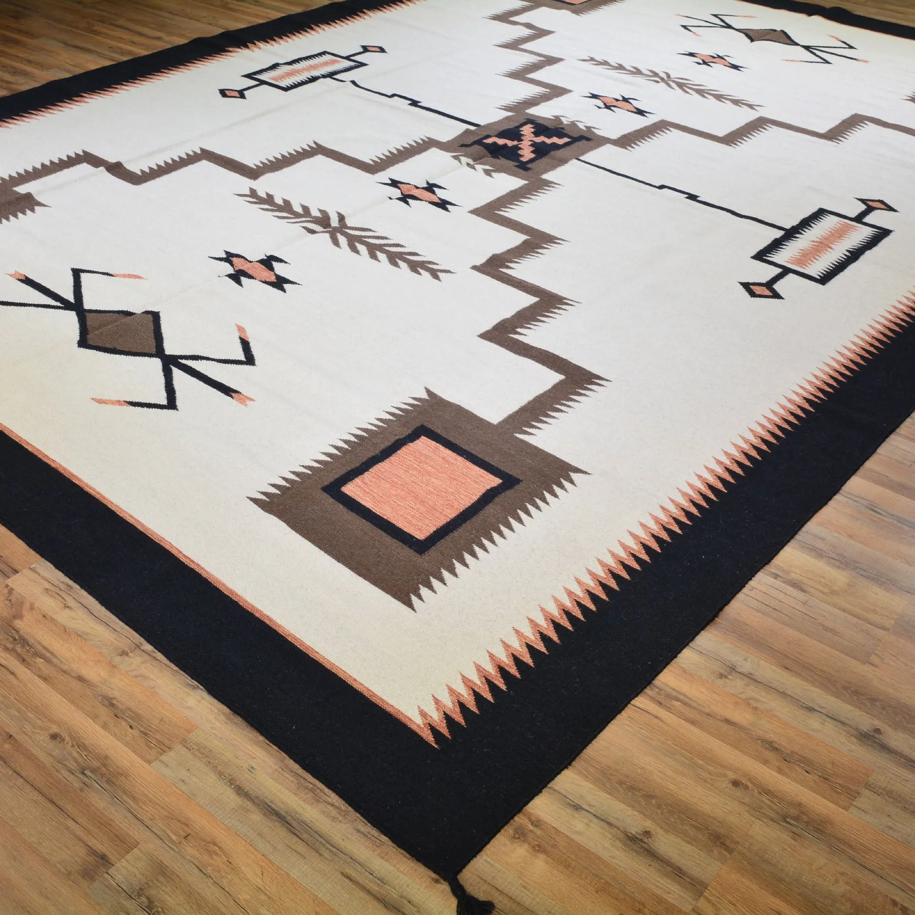 Hand-Woven Four Corner Storm Southwestern Navajo Design Rug (Size 10.2 X 14.0) Cwral-3480